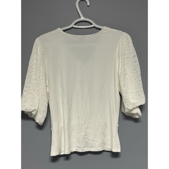 W5 Anthropologie‎ White Twist Front Lace Puff Sleeve Top Women's Medium Sample - Picture 8 of 9